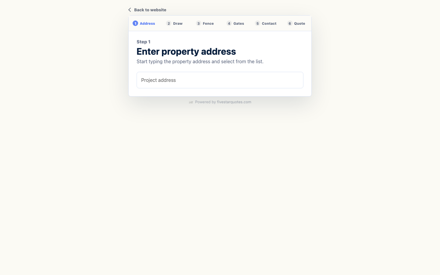 Five Star Quotes quote workflow address step.